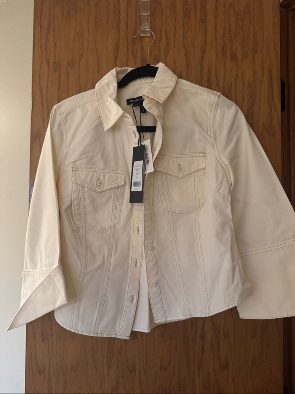 Veronica Beard Off-White Button-Front Jean Jacket/Shirt